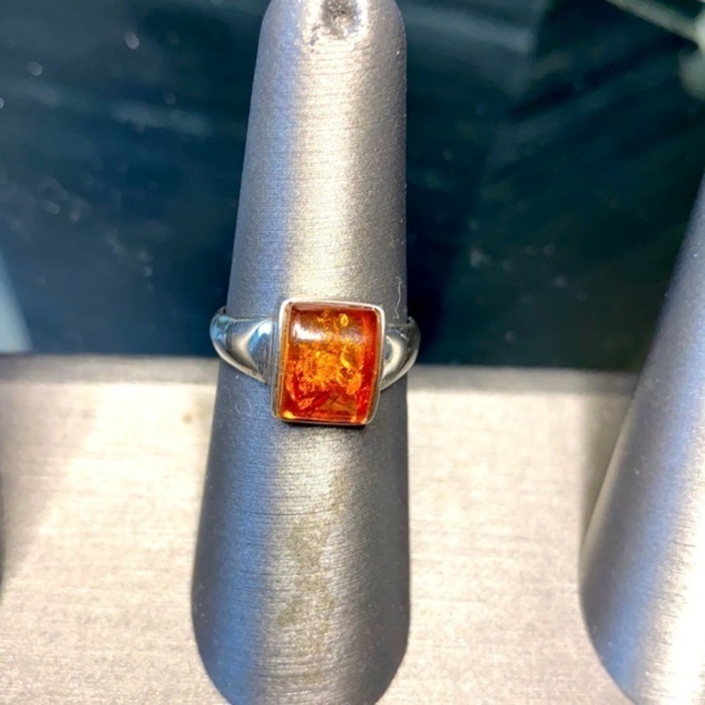 Ladies Sterling Silver Ring with Amber Stone